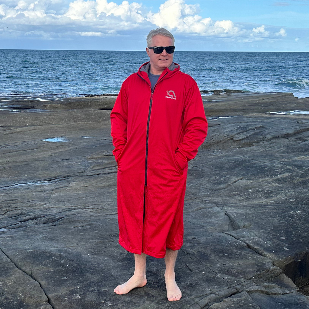 Mens swim parka in red